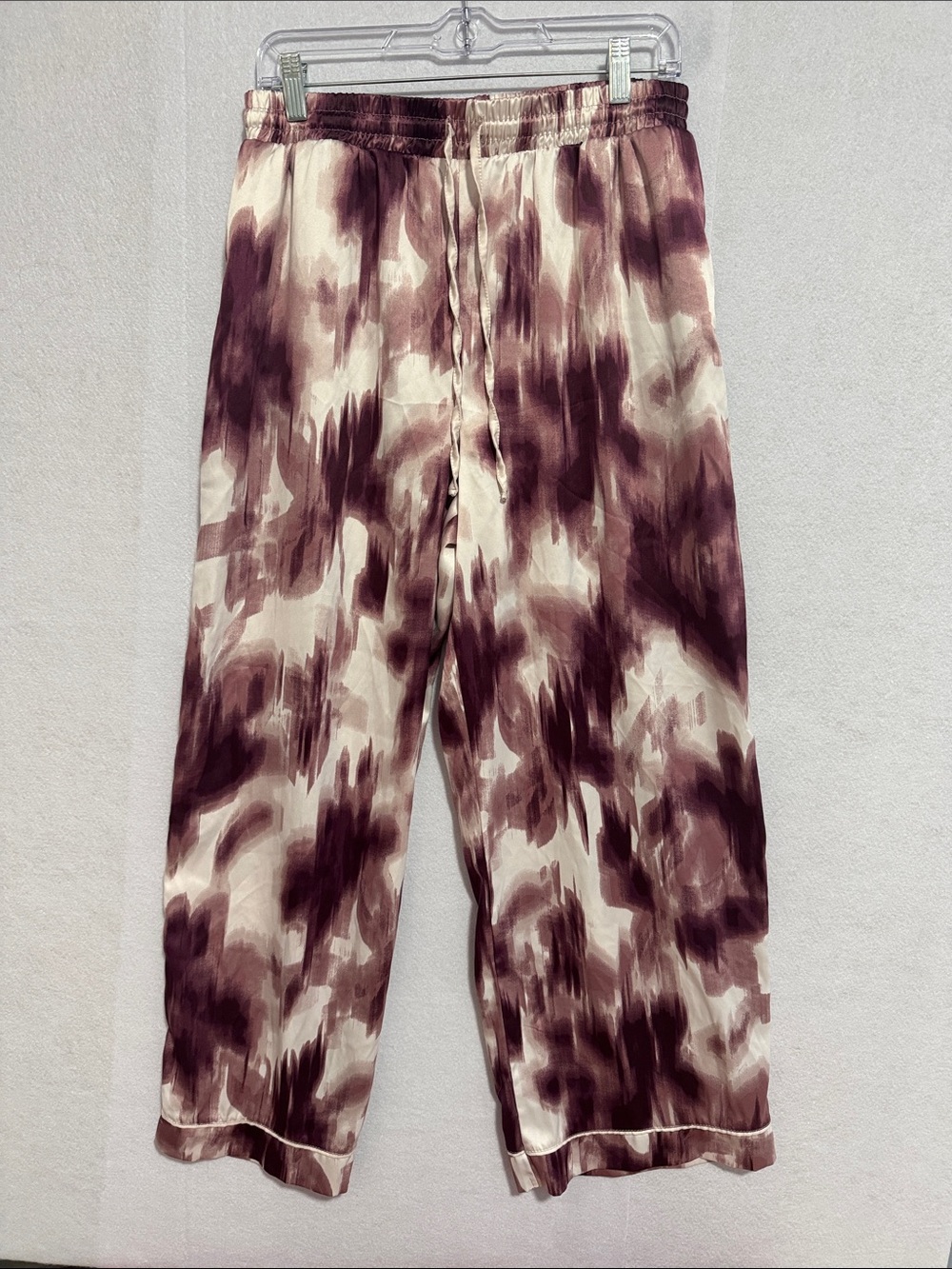 Jason Wu Cream and Plum Wide-Leg Satin Pajama Pants
